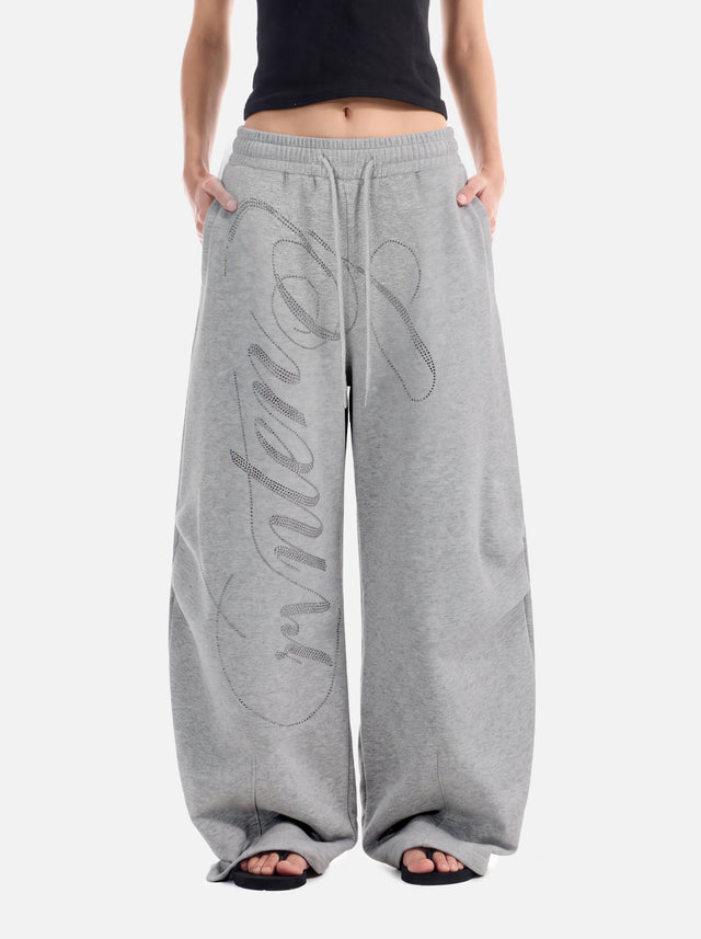 Rhinestone-Script Graphic Baggy Sweatpants