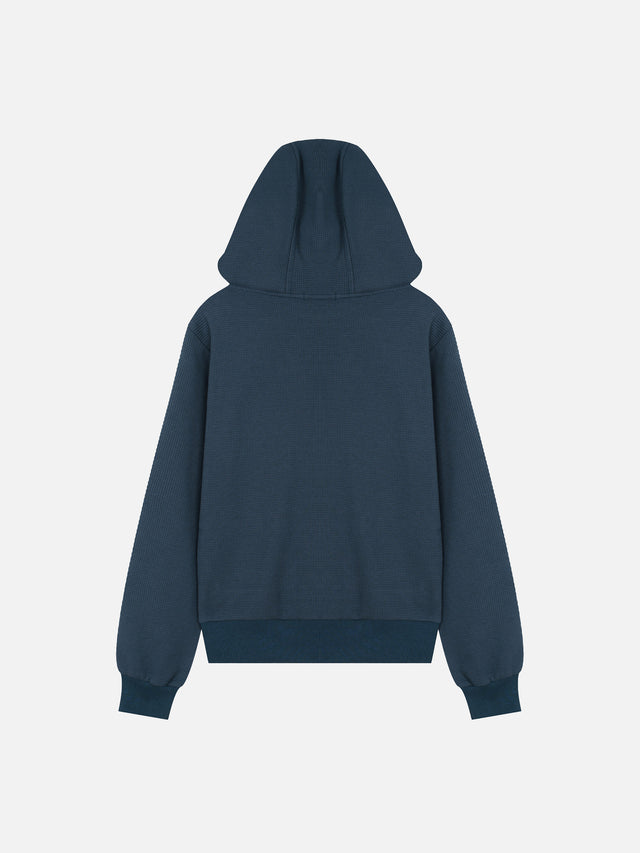 Distressed Union Jack Graphic Waffle-Knit Boxy Zip-Up Hoodie