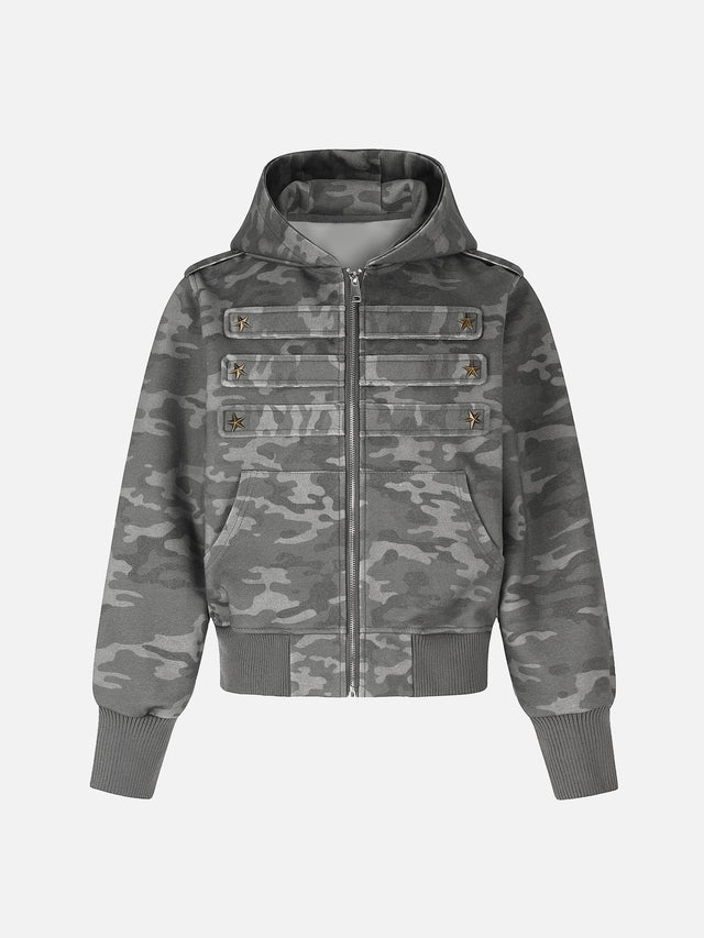 Star-Shaped Studded Boxy Zip-Up hoodie