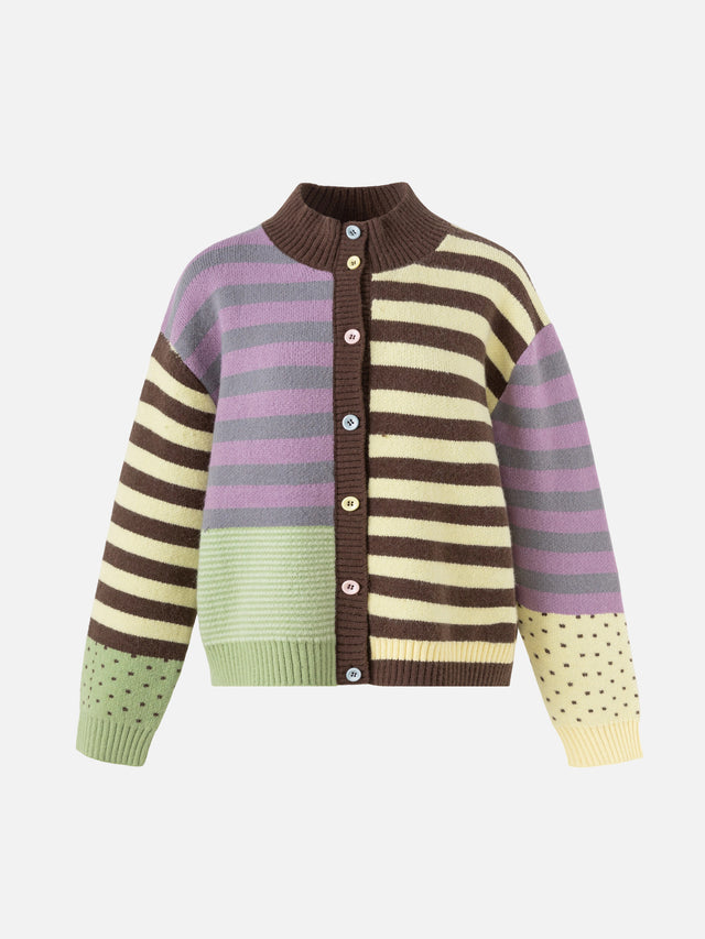 Color-Block Striped Knit Boxy Cardigan