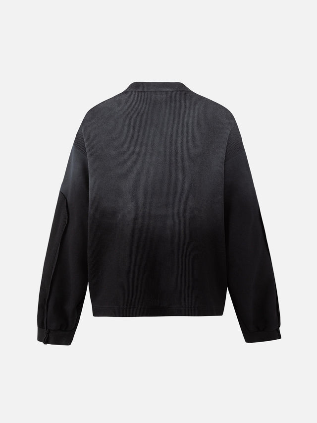 Rhinestone "1991" Rib-Knit Panelled Oversized Zip Bomber Jacket