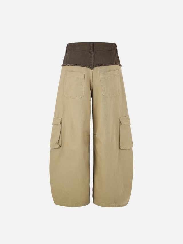 Two-Tone Raw-Edge Baggy Cargo Jeans