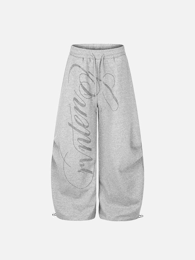 Rhinestone-Script Graphic Baggy Sweatpants