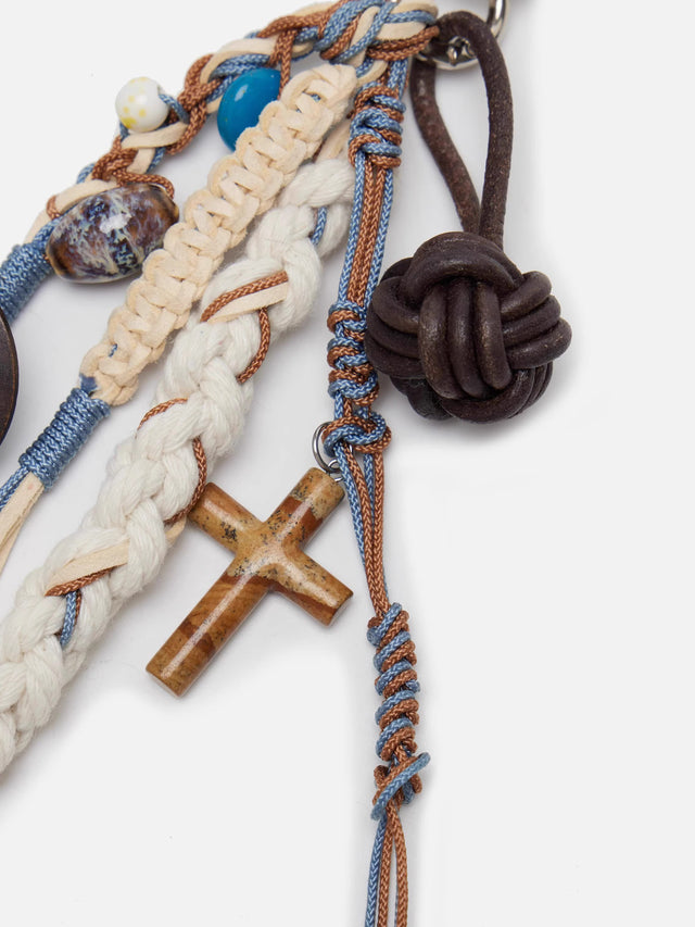 Braided Macrame Bead & Button Charm Keychain Clip