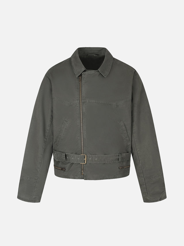 Belted Asymmetrical-Zip Boxy Biker Jacket