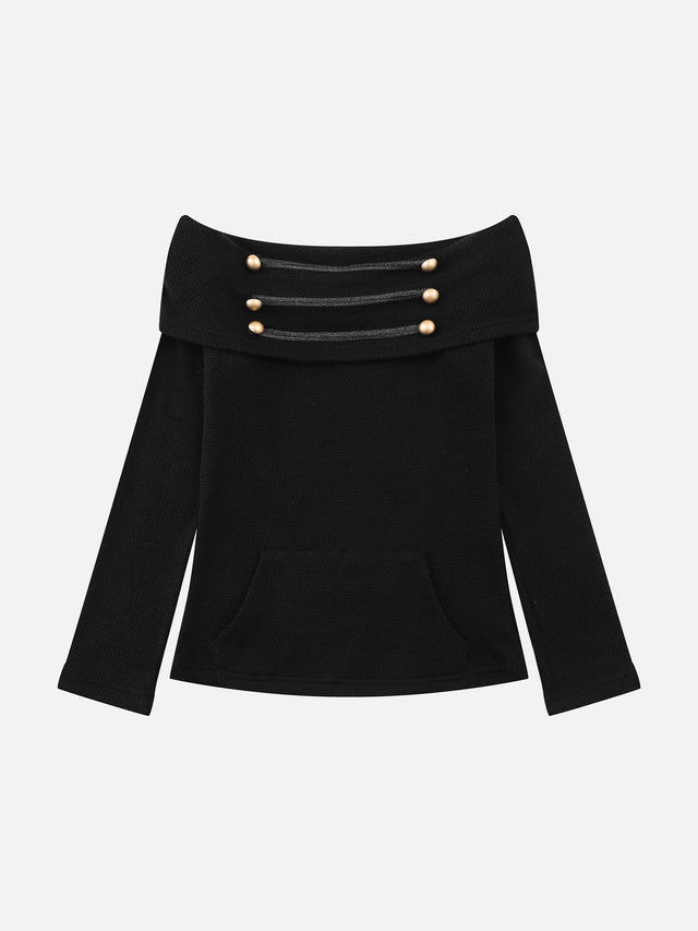 Wool-Blend Braided-Trim Off-Shoulder Slim-Fit Sweater
