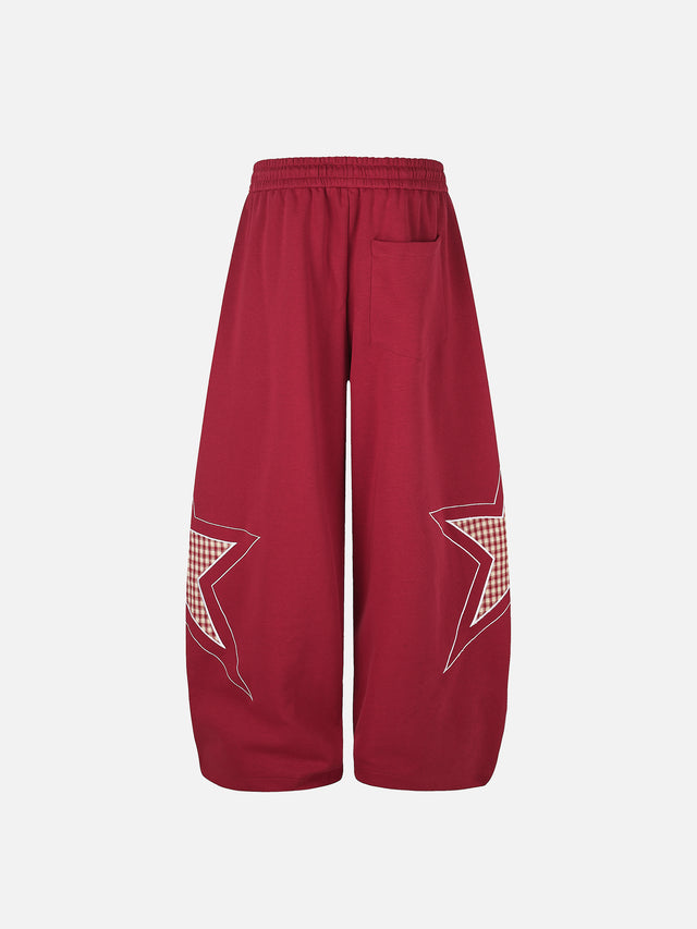 Plaid Star-Panel Baggy Sweatpants