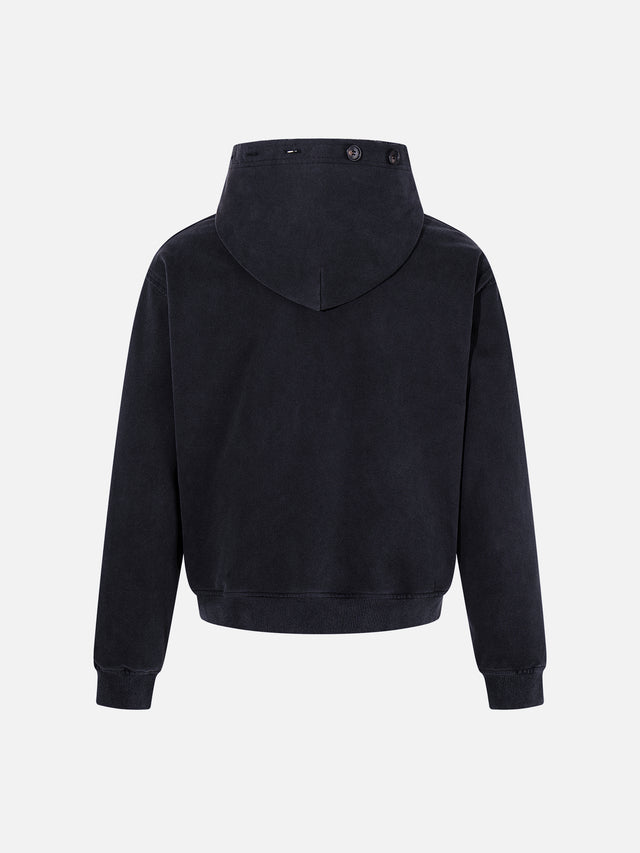 Button-Embellished Boxy Zip-Up Hoodie