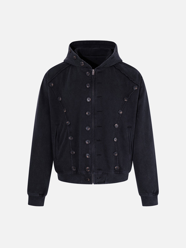 Button-Embellished Boxy Zip-Up Hoodie