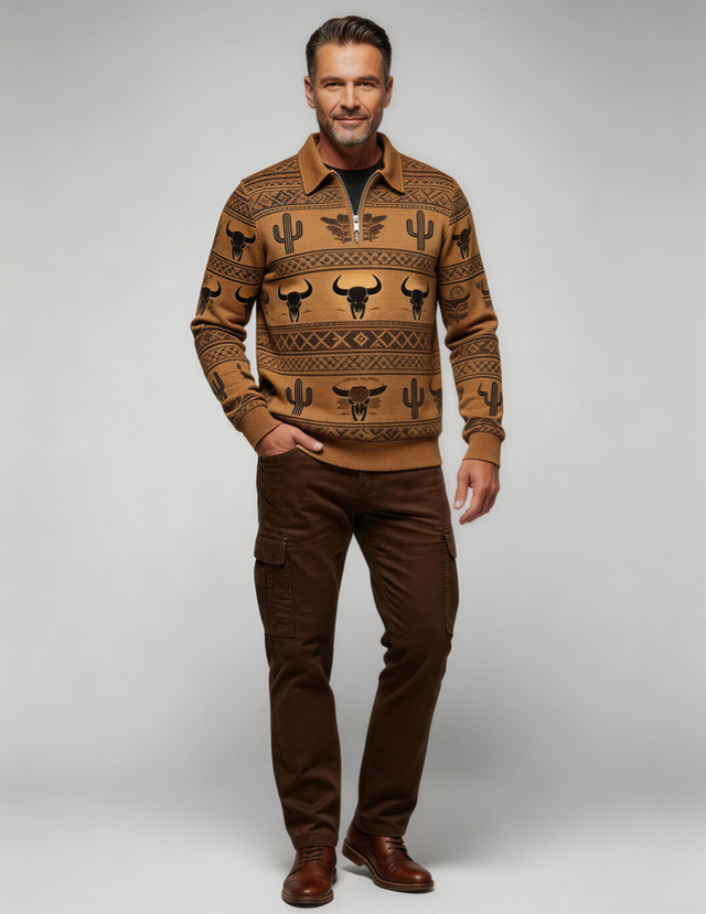 Men's Half Zip Jacquard Collar Sweatshirt