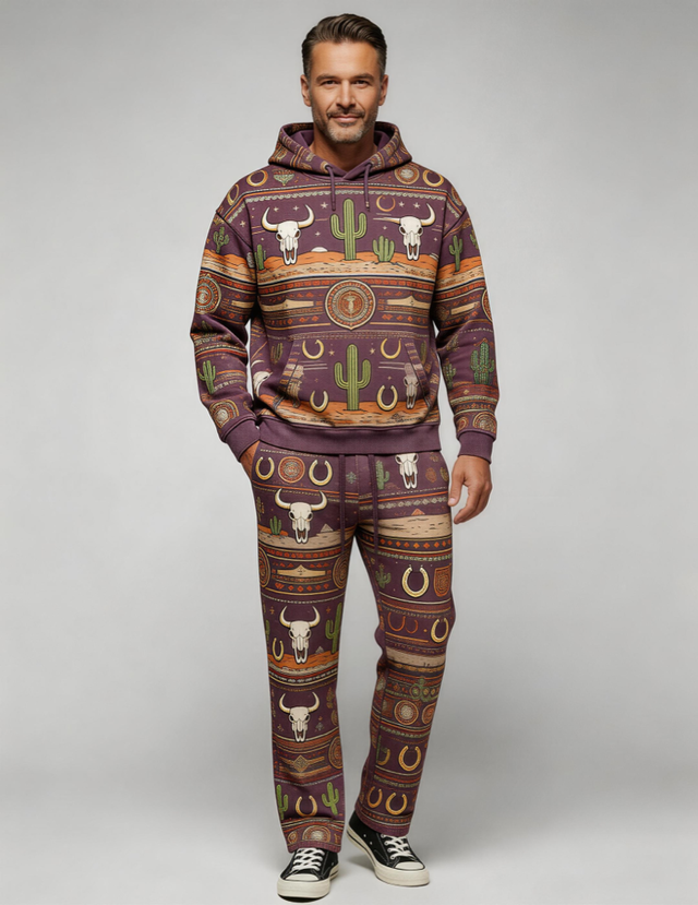 Men's Gradient Trendy Hooded Straight Leg Sweatpants Two Piece Set