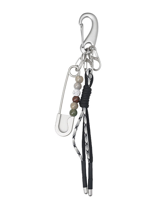 Beaded Safety Pin & Knotted Paracord Charm Carabiner Keychain