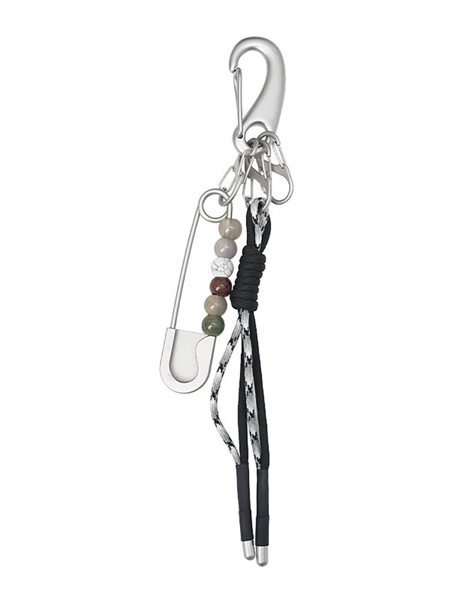 Beaded Safety Pin & Knotted Paracord Charm Carabiner Keychain