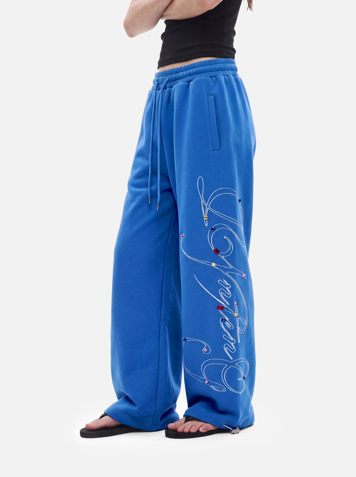 Embellished Script Graphic Baggy Sweatpants