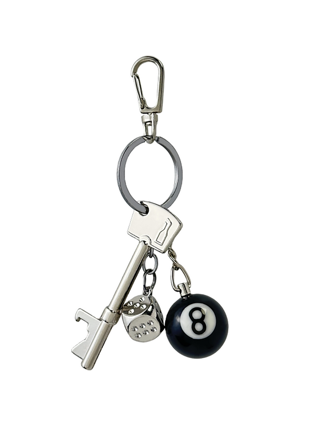 8-Ball Lucky Dice & Bottle Opener Key Charm Keychain Clip