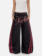 Side-Striped Lace-Up Graphic Baggy Sweatpants
