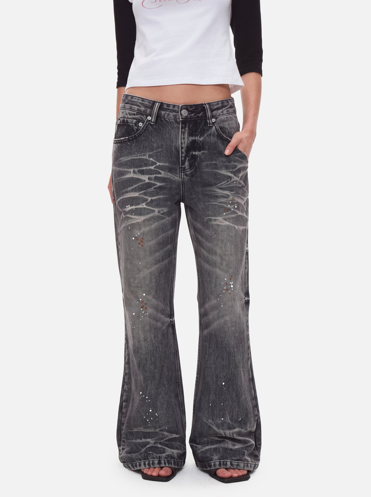 Cobweb Bleached Whiskered Flared Denim Jeans