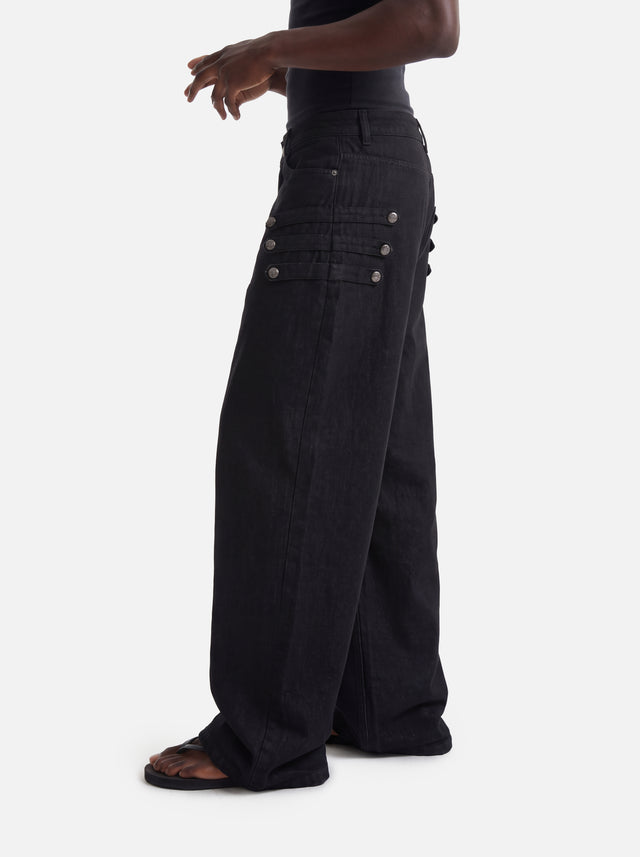 Military Buttoned Multi-Tab Baggy Balloon Jeans
