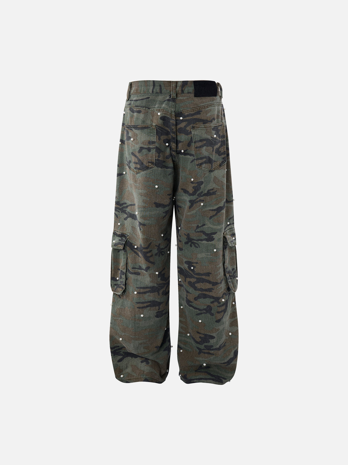 Pearl-Embellished Camo Baggy Cargo Jeans