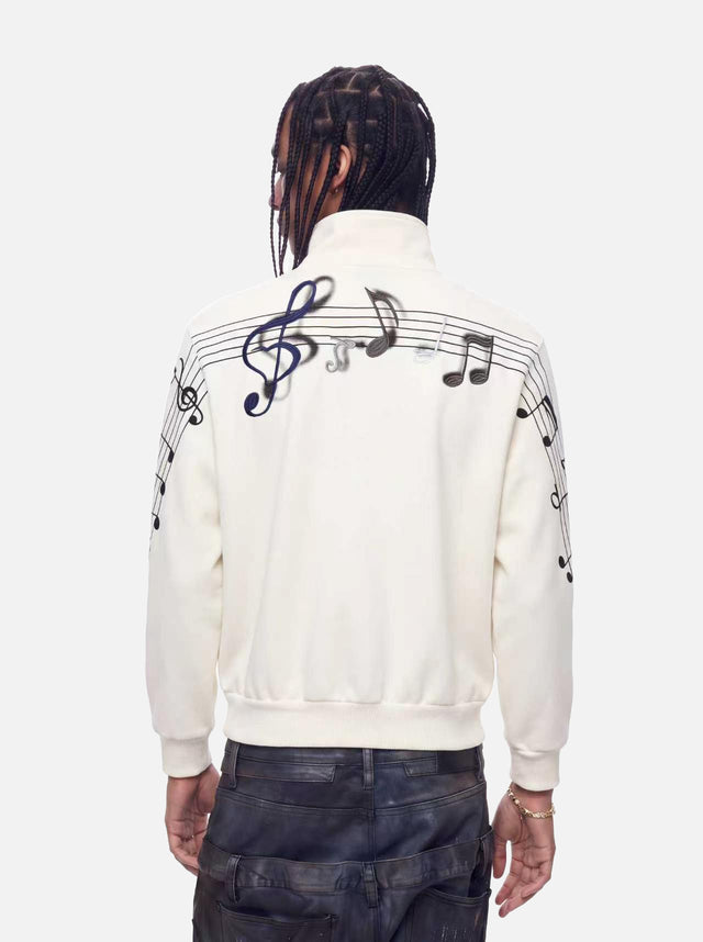 Airbrushed Musical Staff Embroidered Stand Collar Boxy Track Jacket