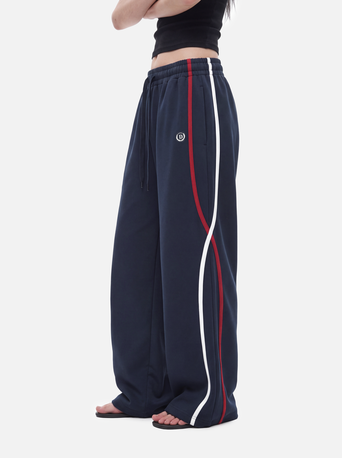 Contrast-Piped Curved-Seam Baggy Track Pants