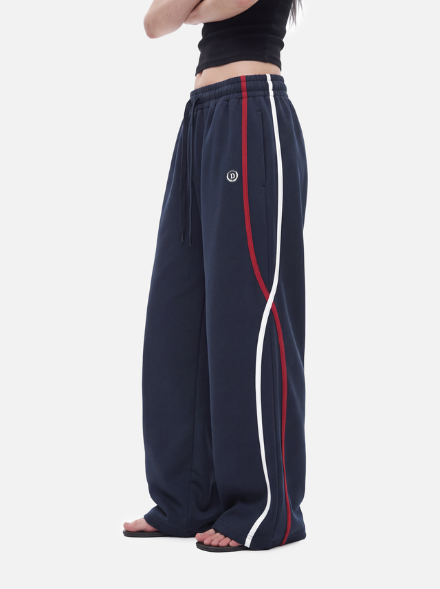 Contrast-Piped Curved-Seam Baggy Track Pants