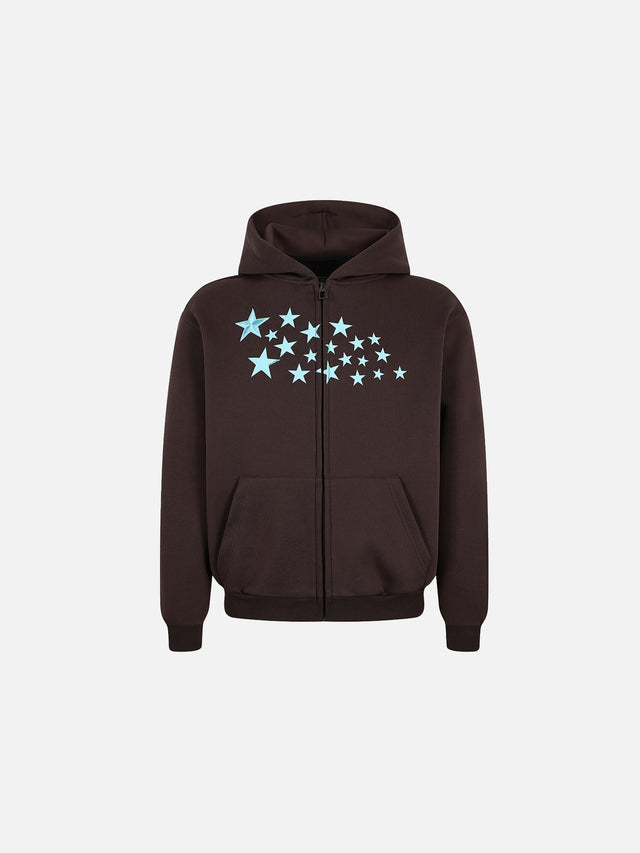 Star-Print Boxy Zip-Up Hoodie