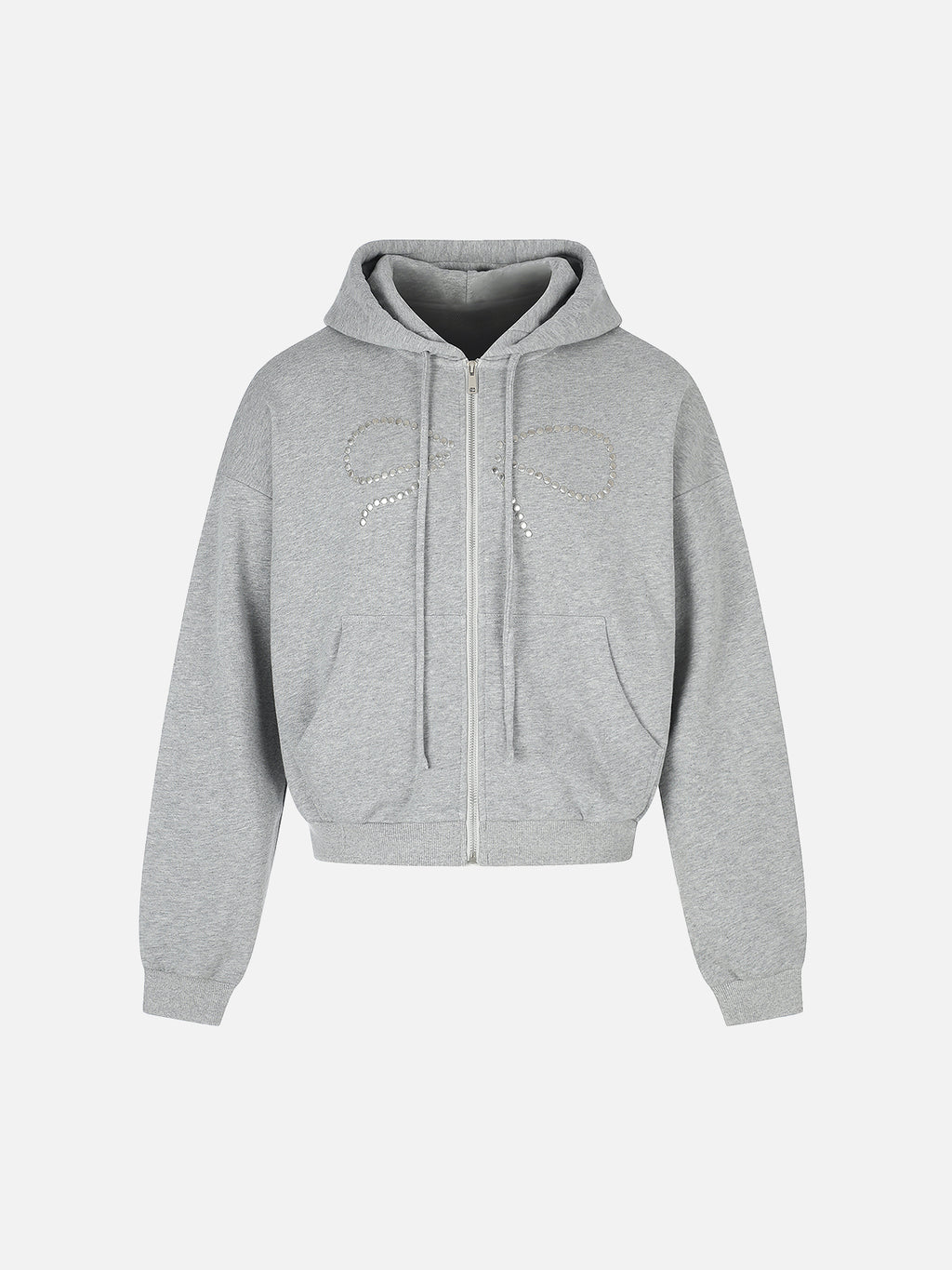 Rhinestone Bow-Graphic Boxy Zip-Up Hoodie