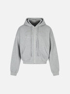 Rhinestone Bow-Graphic Boxy Zip-Up Hoodie