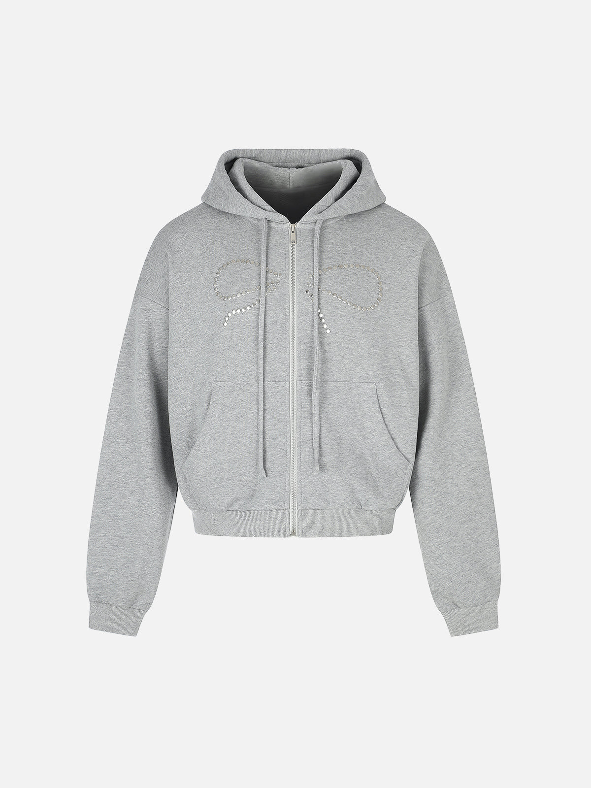 Rhinestone Bow-Graphic Boxy Zip-Up Hoodie
