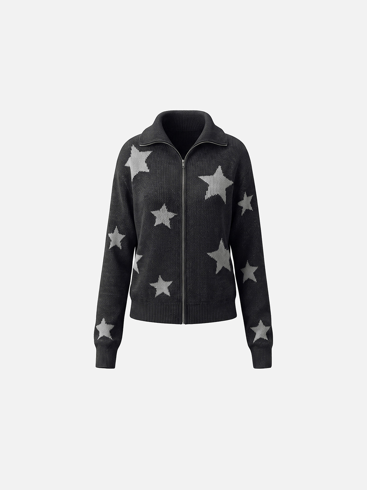 All-Over Star Jacquard Spread Collar Boxy Knit Cardigan