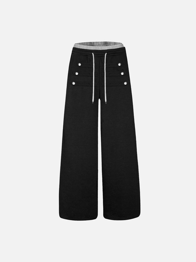 Double-Waistband Military Buttoned Straight-Leg Sweatpants
