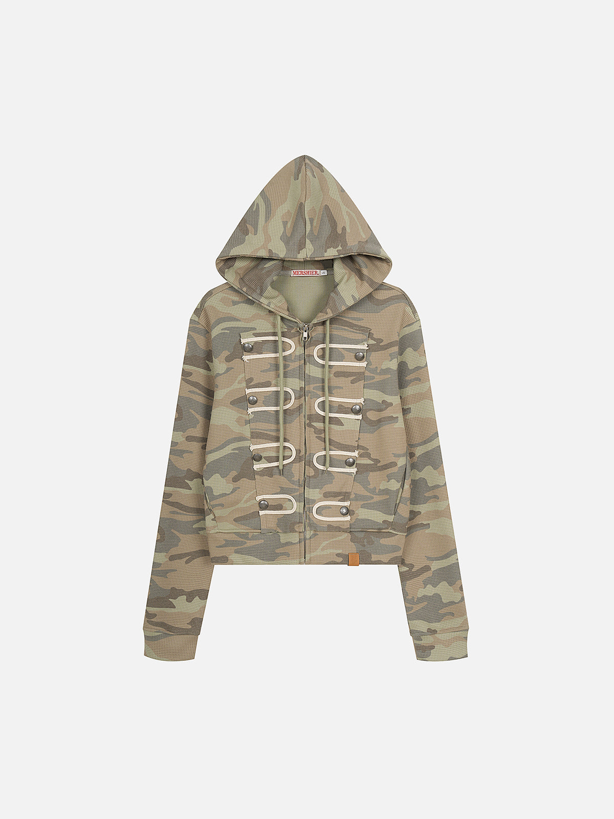 Camo Military-Braid Boxy Zip-Up Hoodie