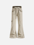 Contrast-Trim Flap-Pocket Flared Cargo Pants