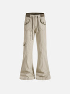 Contrast-Trim Flap-Pocket Flared Cargo Pants