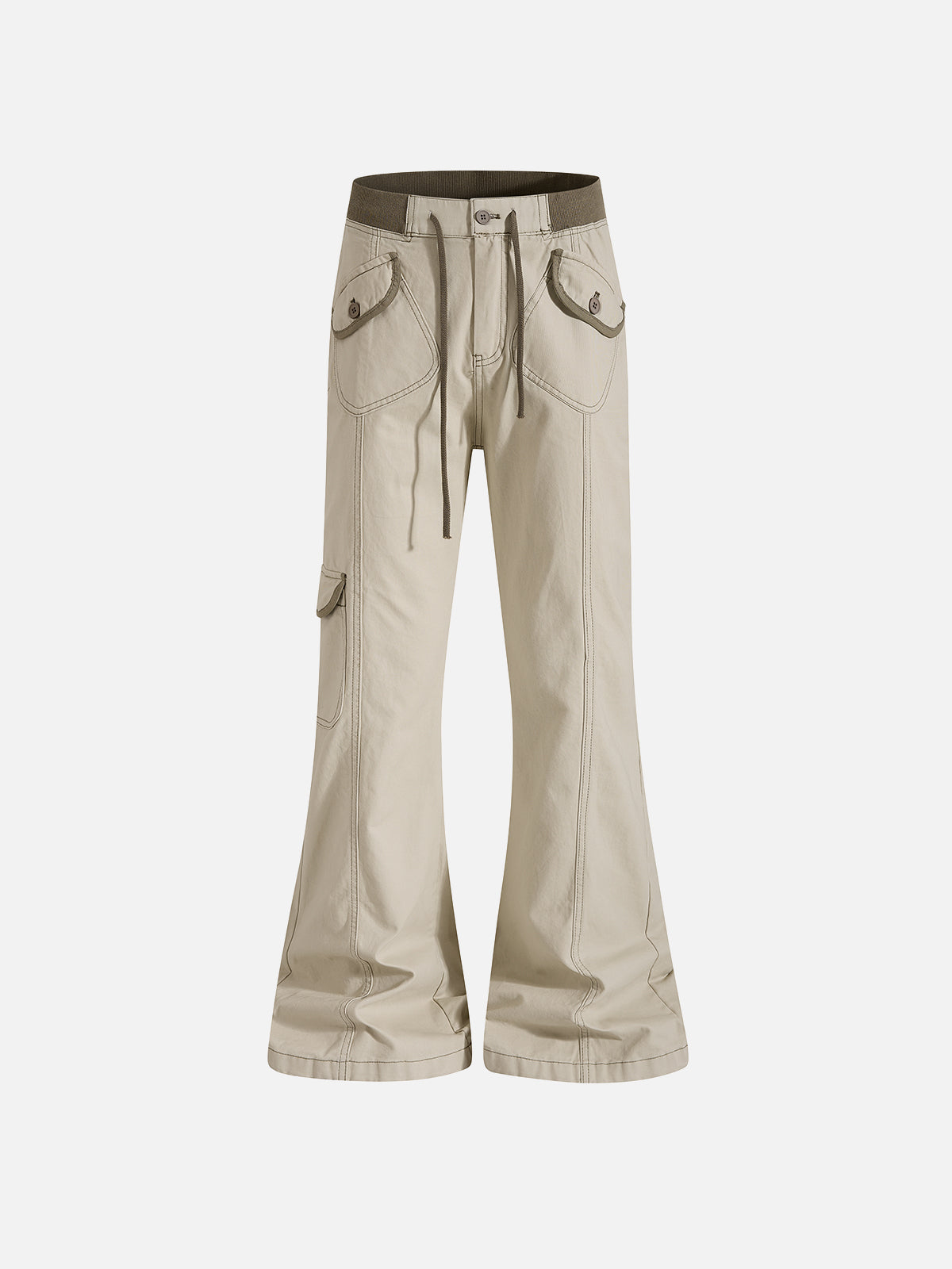 Contrast-Trim Flap-Pocket Flared Cargo Pants