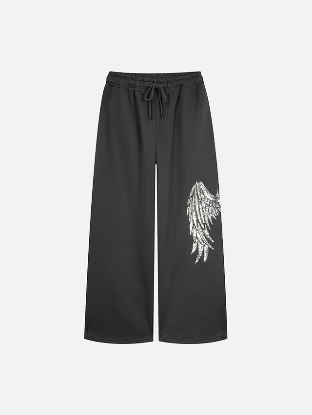 Sequin Angel-Wing Graphic Straight Sweatpants