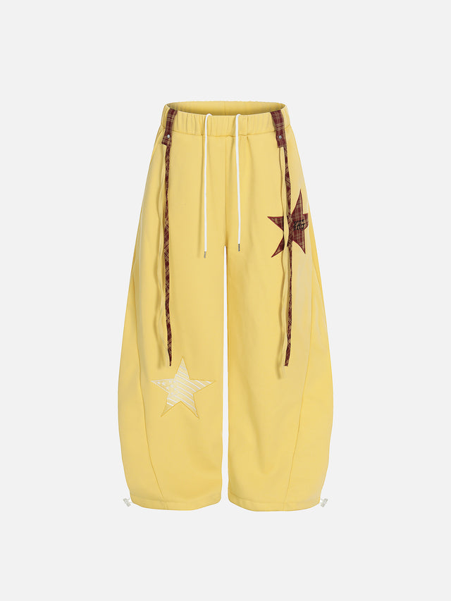 Plaid Ribbon Suspenders Star Appliqué Baggy Balloon Sweatpants
