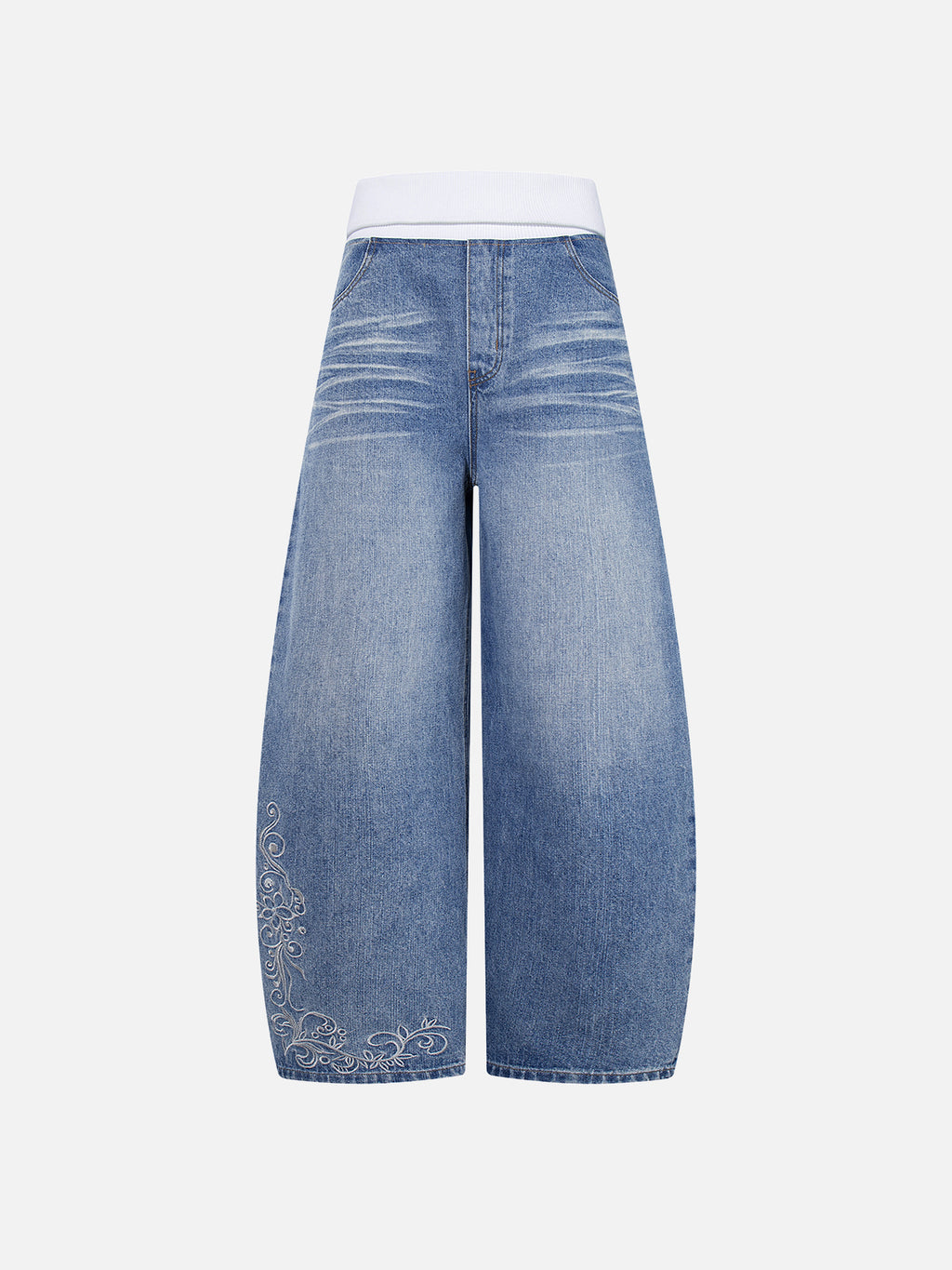 Scroll-Embroidered Baggy Jeans