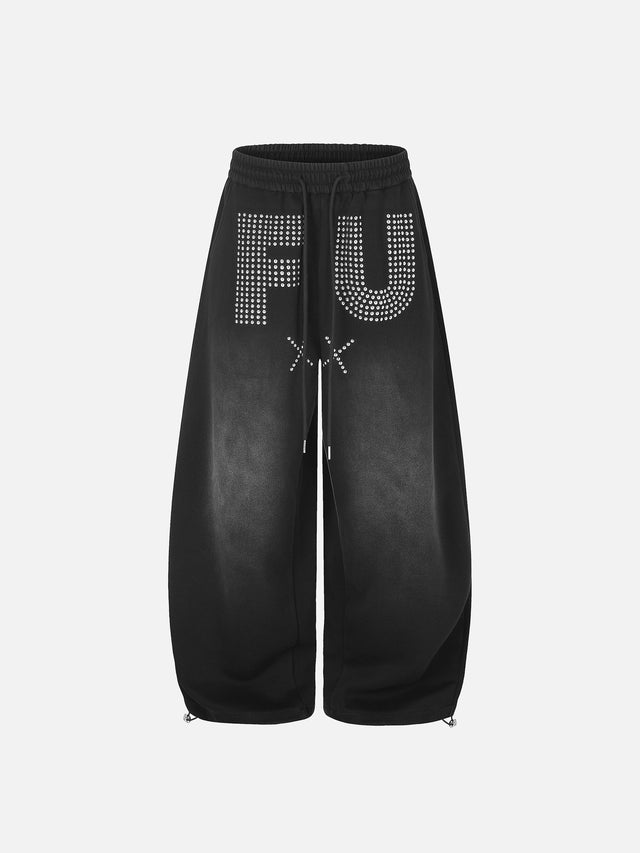 Studded Lettering Washed Baggy Sweatpants