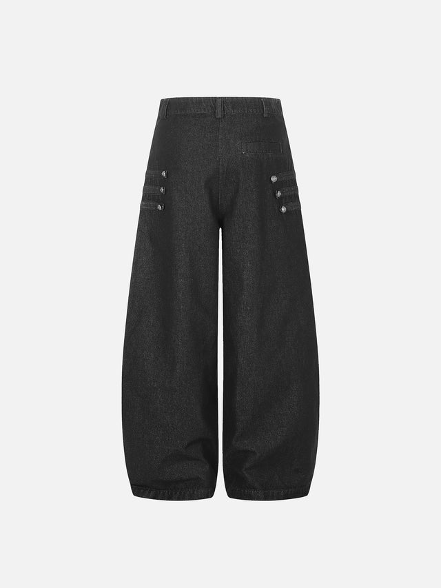 Military Buttoned Multi-Tab Baggy Balloon Jeans
