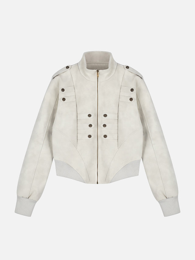 Metal Button-Embellished Boxy Jacket