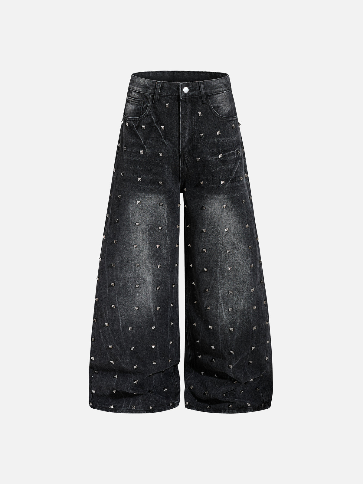 All-Over Studded Washed Baggy Jeans