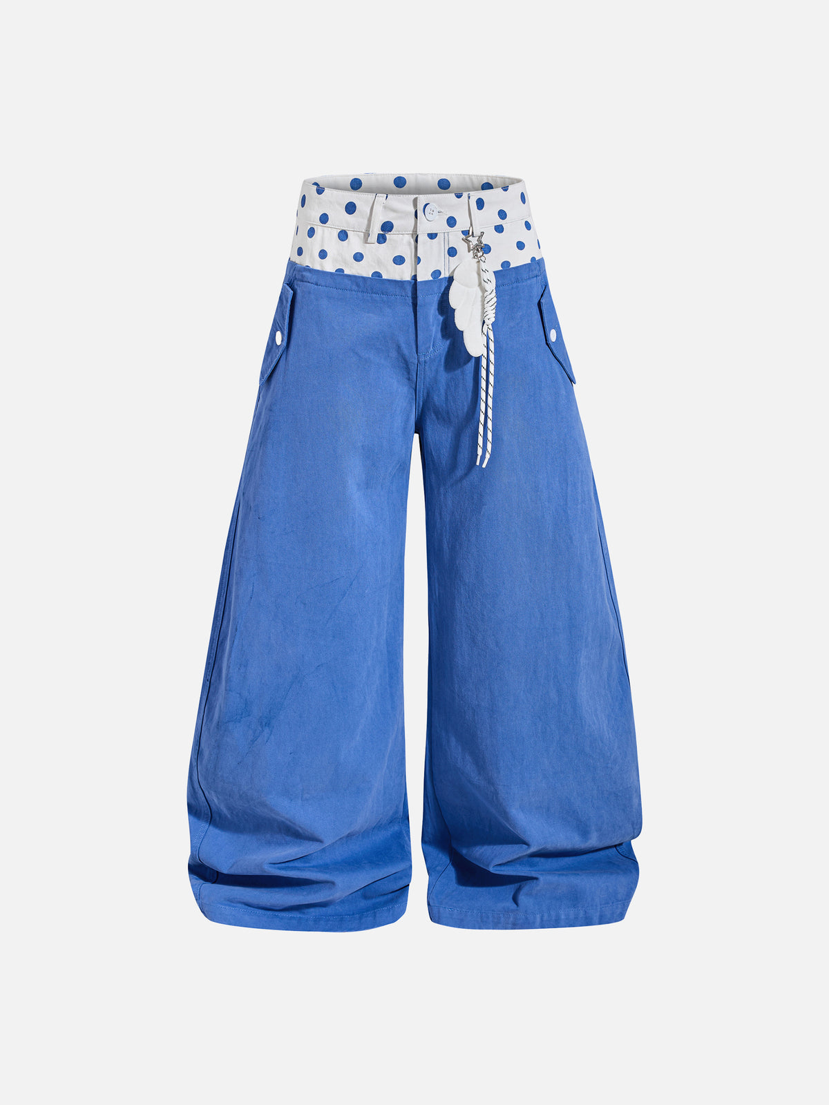 Polka-Dot Double-Waistband Baggy Casual Pants