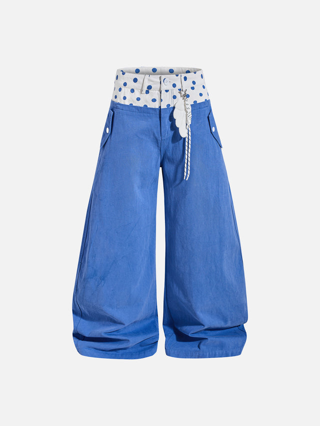 Polka-Dot Double-Waistband Baggy Casual Pants