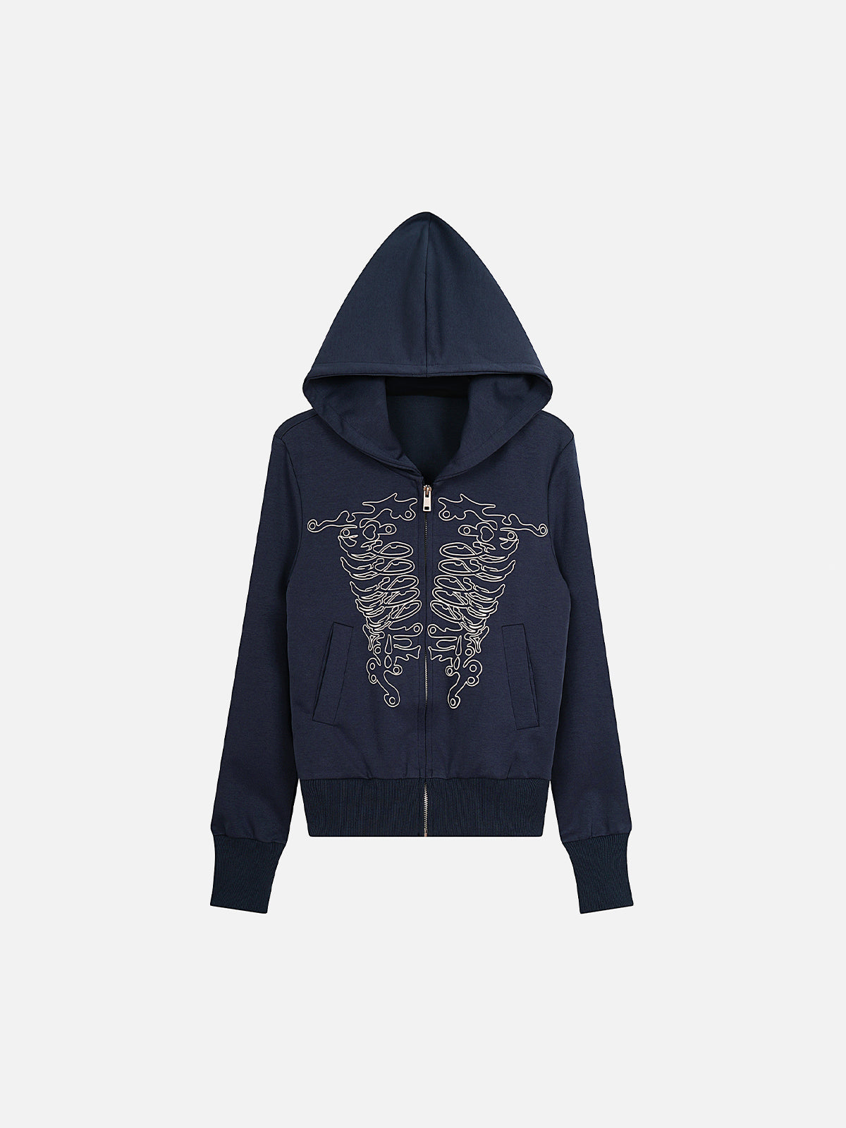 Tribal Ribcage Graphic Print Zip-Up Boxy Hoodie