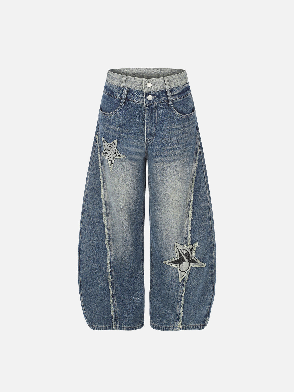 Double-Waist Star-Patch Baggy Jeans