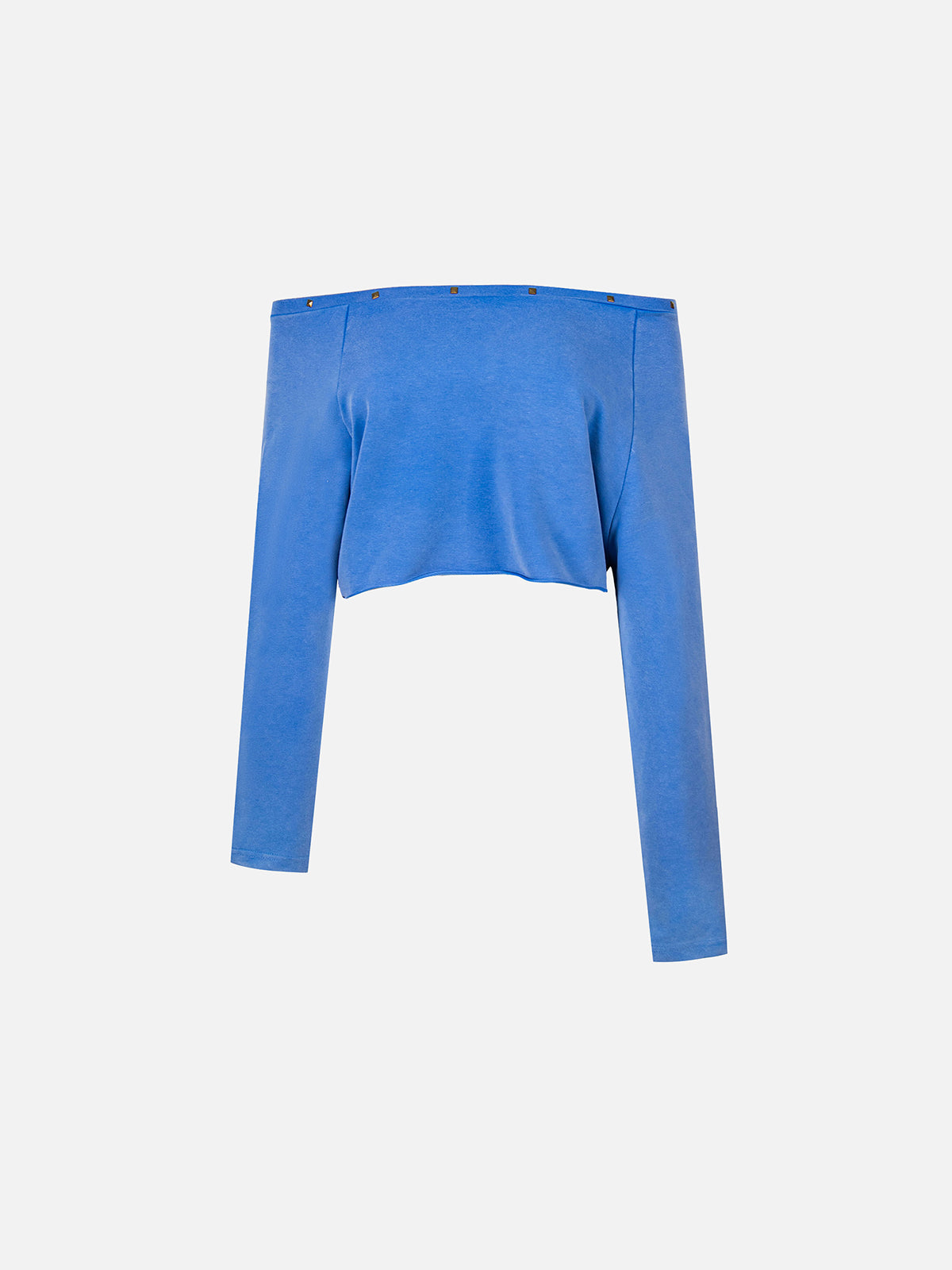 Studded Asymmetrical Off-Shoulder Cropped Long-Sleeve Sweatshirt