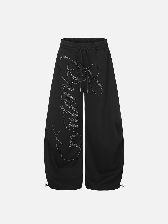 Rhinestone-Script Graphic Baggy Sweatpants