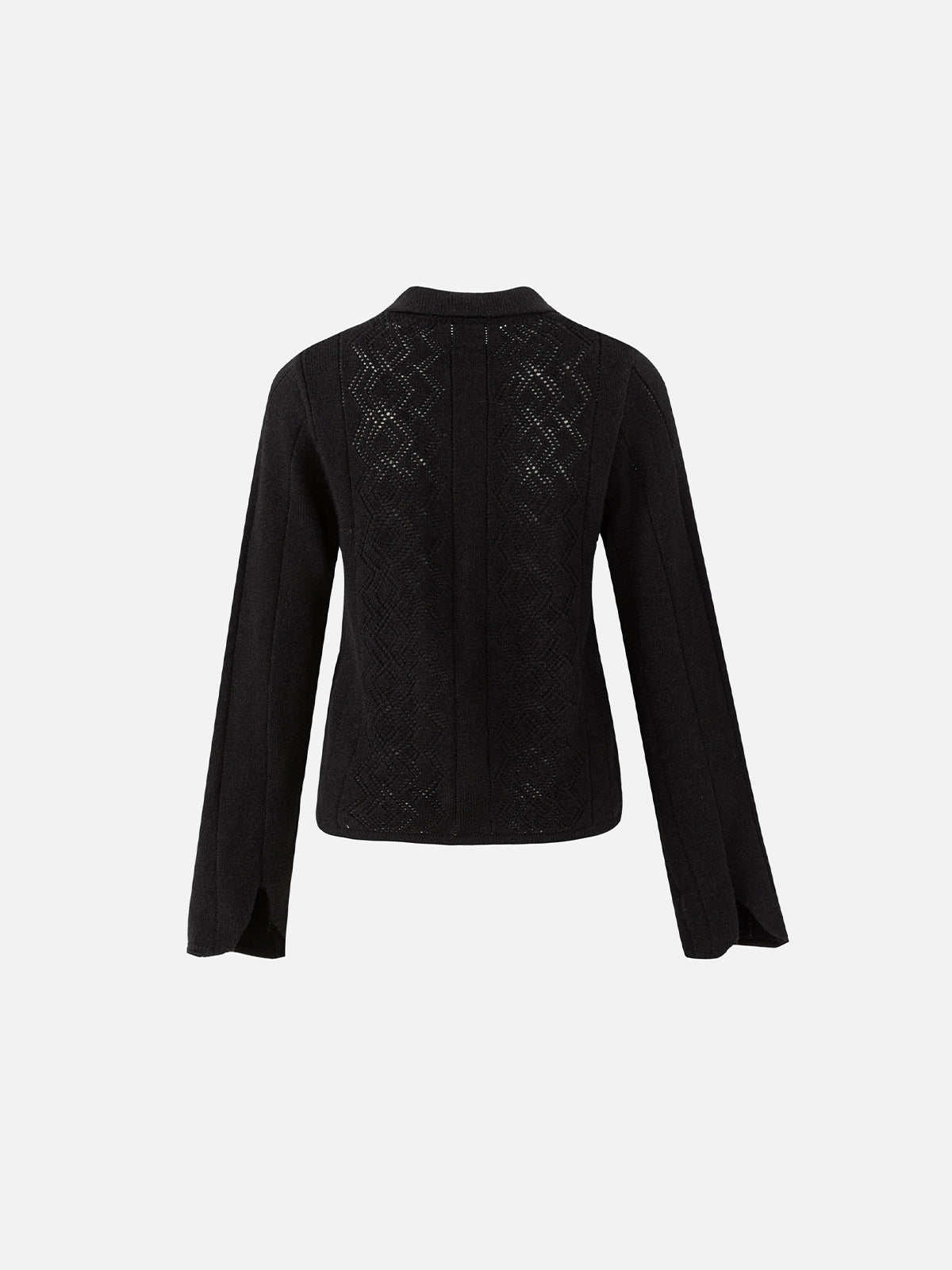 Cat-Jacquard Open-Knit Slim Zip Cardigan